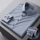 Autumn Buckle Collar Long Sleeve Men's Youth Solid Business Leisure Professional Shirt Men's Elastic Non Ironing Shirt