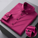 Autumn Buckle Collar Long Sleeve Men's Youth Solid Business Leisure Professional Shirt Men's Elastic Non Ironing Shirt