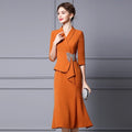 Autumn New Dress Formal Occasion Suit Collar Studded Diamond Waist Show Slim and Long Fishtail Dress
