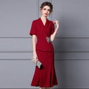 Autumn New Dress Formal Occasion Suit Collar Studded Diamond Waist Show Slim and Long Fishtail Dress