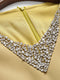 Autumn New Formal Occasion Dress Yellow V-Neck Handmade Nailed Diamond Fake Two Piece Hip Wrap Skirt