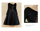 Birthday Party Little Black Dress Lady Temperament Design Sense Niche Mid-length Oblique Collar Off-the-shoulder Long-sleeved