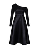 Birthday Party Little Black Dress Lady Temperament Design Sense Niche Mid-length Oblique Collar Off-the-shoulder Long-sleeved