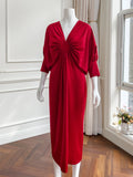 Chinese Red Butterfly Shape Dress Can Be Worn At Ordinary Times Waist and Thin V-neck Long-sleeved Mother of The Bride Dresses