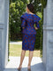 Custom Taylor Elegant Blue Mother Dress Knee Length Short Sleeve Noble Party Wedding Guest Groom Gown Dress