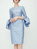 Customized Elegant and Slim Blue Personalized Sleeve Knee-length Dress