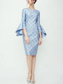 Customized Elegant and Slim Blue Personalized Sleeve Knee-length Dress