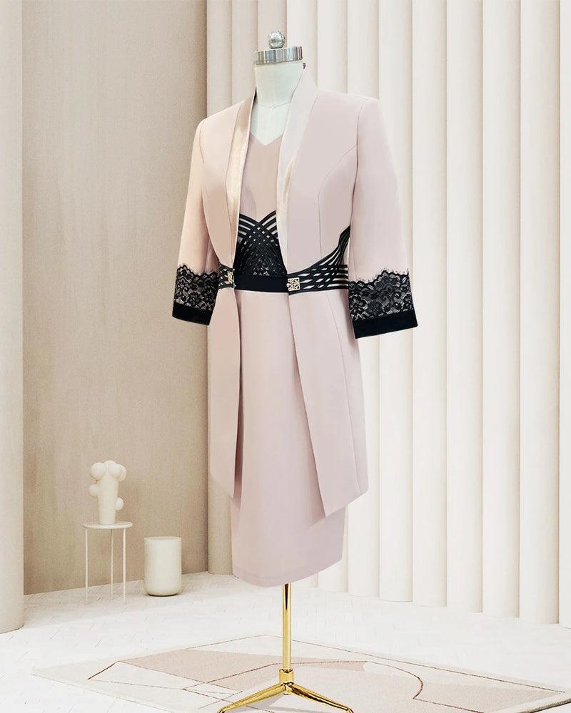 Customized Fashion Bride Mom Party Dress Plus Size Pink Lace Set Occasion Dress