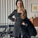 French Elegant Intellectual Starlight Sparkling Small Fragrant Tweed Sequin Square Neck Dress