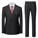 Boutique Fashion Solid Color Double Breasted Set 2-piece Slim Fit Men's Leisure Business Office Set
