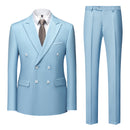 Boutique Fashion Solid Color Double Breasted Set 2-piece Slim Fit Men's Leisure Business Office Set