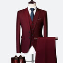 Men's Wedding Set Fashion Men's Slim Fit Solid Color Business Office Set