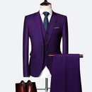 Men's Wedding Set Fashion Men's Slim Fit Solid Color Business Office Set