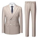 Boutique Fashion Solid Color Double Breasted Set 2-piece Slim Fit Men's Leisure Business Office Set