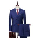 Boutique Fashion Solid Color Double Breasted Set 2-piece Slim Fit Men's Leisure Business Office Set