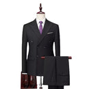 Boutique Fashion Solid Color Double Breasted Set 2-piece Slim Fit Men's Leisure Business Office Set