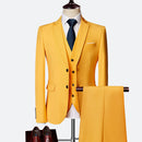 Men's Wedding Set Fashion Men's Slim Fit Solid Color Business Office Set