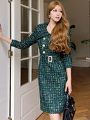 Luxurious and Luxurious Large Lapel Elegant Tweed Sequins Waist Up Dress for Women