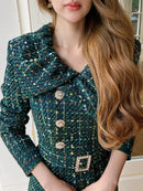 Luxurious and Luxurious Large Lapel Elegant Tweed Sequins Waist Up Dress for Women