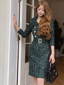 Luxurious and Luxurious Large Lapel Elegant Tweed Sequins Waist Up Dress for Women