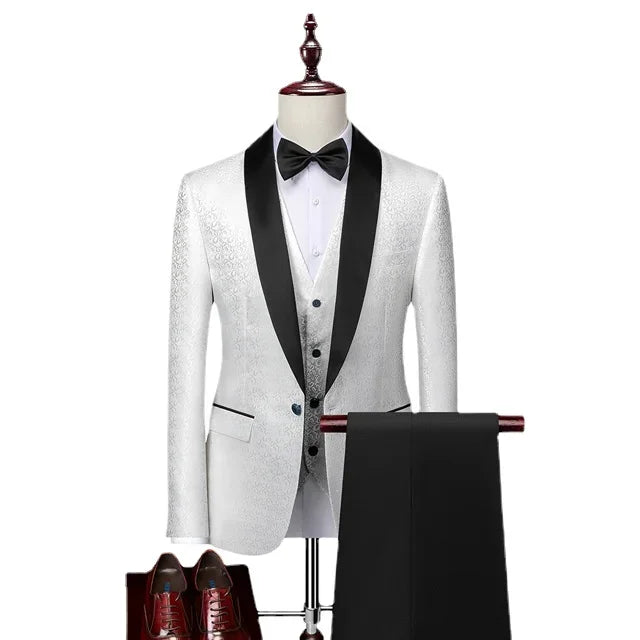 Men's 3-piece Casual Business Slim Fitting Groom's Wedding Dress Formal Banquet Set