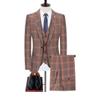 Men's Business Casual Fashion Three Piece Checkered Suit Jacket Long Pants Vest