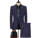 Men's Business Casual Fashion Three Piece Checkered Suit Jacket Long Pants Vest