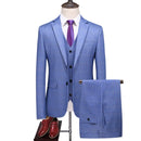 Men's Business Casual Fashion Three Piece Checkered Suit Jacket Long Pants Vest