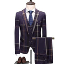 Men's Business Casual Fashion Three Piece Checkered Suit Jacket Long Pants Vest