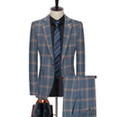 Men's Business Casual Fashion Three Piece Checkered Suit Jacket Long Pants Vest