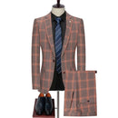 Men's Business Casual Fashion Three Piece Checkered Suit Jacket Long Pants Vest