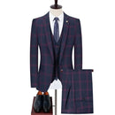 Men's Business Casual Fashion Three Piece Checkered Suit Jacket Long Pants Vest