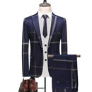 Men's Business Casual Fashion Three Piece Checkered Suit Jacket Long Pants Vest