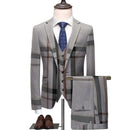 Men's Business Casual Fashion Three Piece Checkered Suit Jacket Long Pants Vest