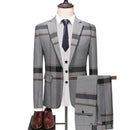 Men's Business Casual Fashion Three Piece Checkered Suit Jacket Long Pants Vest