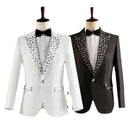 Men's Wedding Groom Rhinestone Collar Suit Pants Set Singer Performance Costume 2 Piece Set