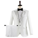 Men's Wedding Groom Rhinestone Collar Suit Pants Set Singer Performance Costume 2 Piece Set