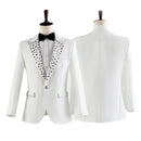 Men's Wedding Groom Rhinestone Collar Suit Pants Set Singer Performance Costume 2 Piece Set