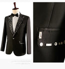 Men's Wedding Groom Rhinestone Collar Suit Pants Set Singer Performance Costume 2 Piece Set