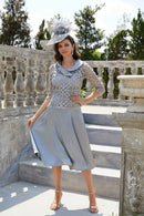 Modest Grey Blue Mother of The Bridal Dress Lace Appliques Vestido Madrina Boda Wedding Party Dress Cap Sleeve Tea Length