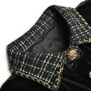 Plaid Lapel Long-sleeved Single-breasted Lace-up Waist Warm Velvet Mid-length Bottoming Dress Little Black Dress