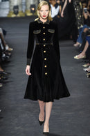 Plaid Lapel Long-sleeved Single-breasted Lace-up Waist Warm Velvet Mid-length Bottoming Dress Little Black Dress