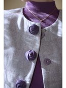 Purple Wool Elegant Slim Umbrella Skirt Contrast Handmade Rose Waist Set