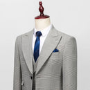 Men's Checkered Single Breast Business Light Grey Formal Wedding Dinner 3-piece Set