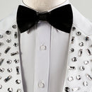 Men's Wedding Groom Rhinestone Collar Suit Pants Set Singer Performance Costume 2 Piece Set