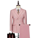 Solid Elegant Long Sleeve Slim Fit Double Breasted Two Piece Business Set