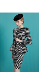 Tailor Shop Custom Made  Mother of The Bride Gown Outfit for Wedding Wool Black White Houndstooth Jacket Skirt Suit