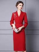 Tailor Shop Customized Dress Autumn Luxury Atmosphere Red Ruffle Edge Nail Diamond Formal Occasion Skirt