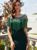 Tailor Shop Mother of Bride Dresses Emerald Green Beads Tassel Elegant Occasion Wear Black Formal Bling Evening Gowns