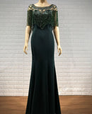 Tailor Shop Mother of Bride Dresses Emerald Green Beads Tassel Elegant Occasion Wear Black Formal Bling Evening Gowns